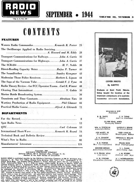 September 1944 Radio News Table of Contents - RF Cafe