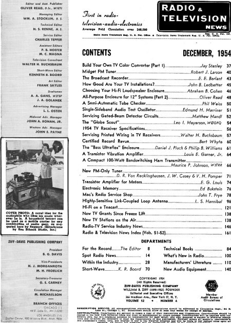 December 1954 Radio & Television News Table of Contents - RF Cafe
