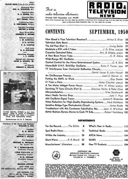 >September 1950 Radio & Television News Table of Contents - RF Cafe