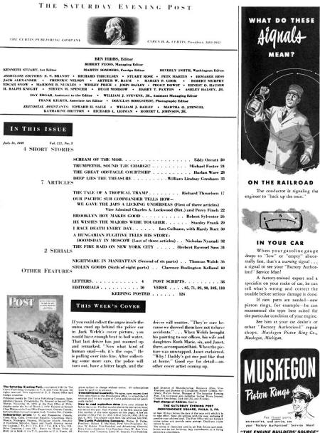 July 16, 1949 Saturday Evening Post Table of Contents - RF Cafe