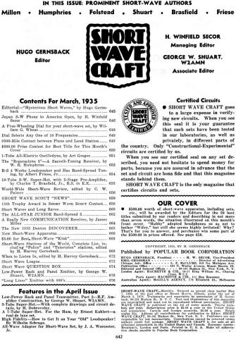 March 1935 Short Wave Craft Table of Contents - RF Cafe