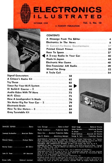 October 1959 Electronics Illustrated Table of Contents - RF Cafe