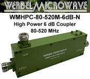 Werbel Microwave WMHPC-80-520M-6dB-N Directional Coupler for 80-520&nbsp;MHz - RF Cafe