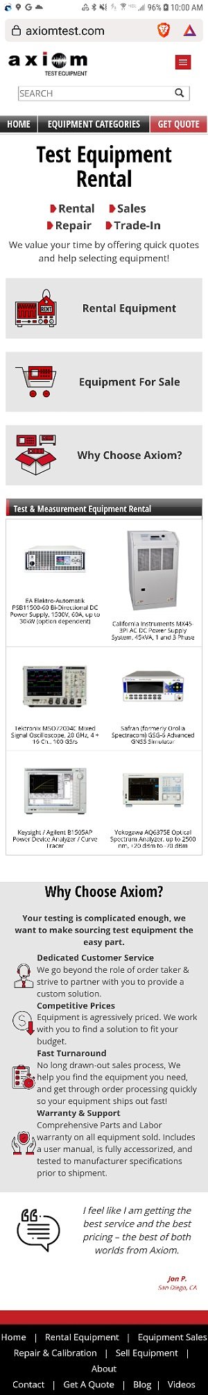 Axiom Test Equipment Launches Redesigned Mobile Website - RF Cafe