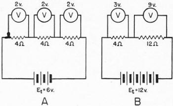Electricity - Basic Navy Training Courses - Figure 38 - Voltage across separate loads