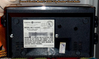 Bottom of GE model 7-4305C clock radio showing ID sticker - RF Cafe