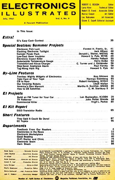 July 1961 Electronics Illustrated Table of Contents - RF Cafe