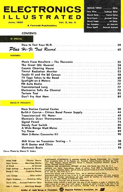 June 1960 Electronics Illustrated Table of Contents - RF Cafe