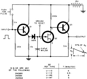 Pulse-stretcher circuit with FET and transistors - RF Cafe