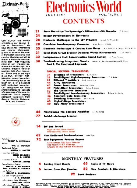 July 1967 Electronics World Table of Contents - RF Cafe