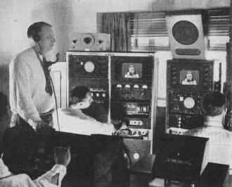 Four-man crew of television engineers operates monitoring equipment - RF Cafe
