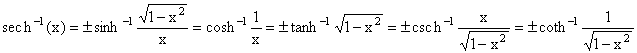 Trig Identity sech^-1(x) - RF Cafe