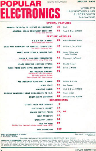 August 1970 Popular Electronics Table of Contents - RF Cafe