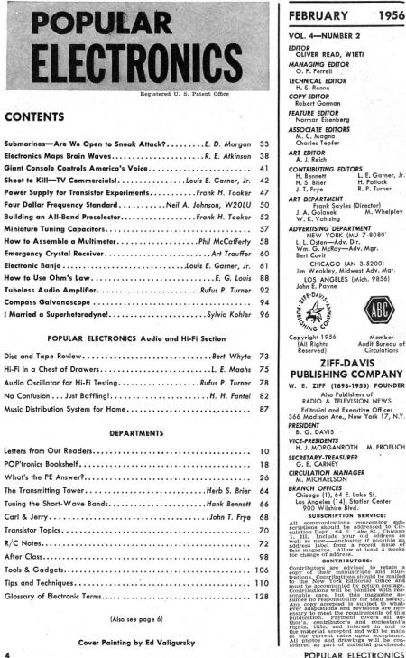 February 1956 Popular Electronics Table of Contents - RF Cafe