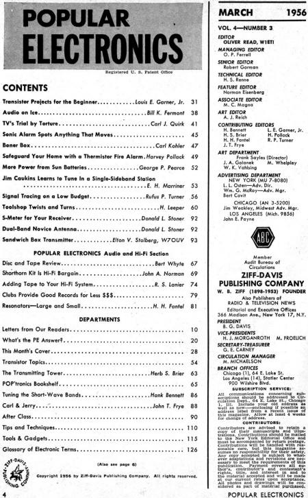 March 1956 Popular Electronics Table of Contents - RF Cafe