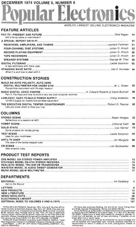 December 1974 Popular Electronics Table of Contents - RF Cafe