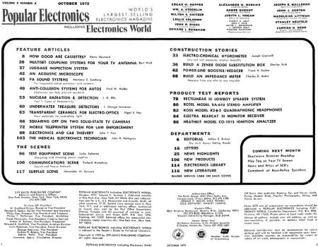 October 1972 Popular Electronics Table of Contents - RF Cafe