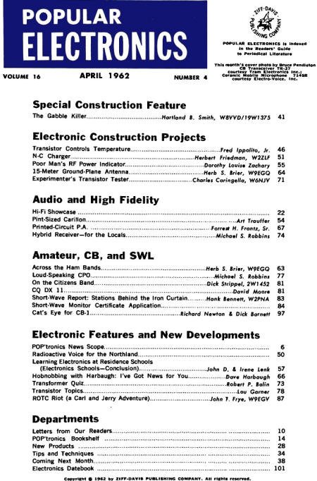 April 1962 Popular Electronics Table of Contents - RF Cafe