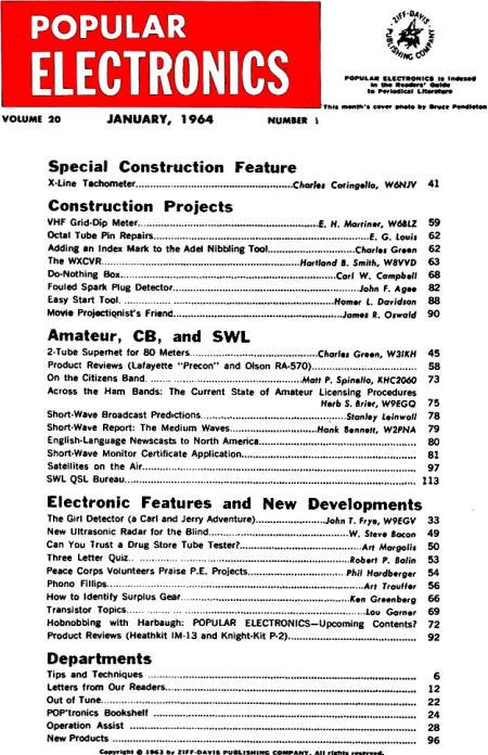 January 1964 Popular Electronics Table of Contents - RF Cafe