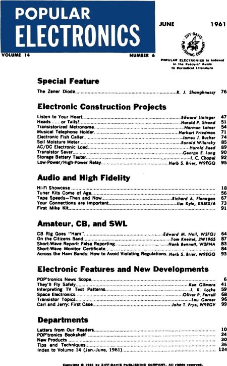 June 1961 Popular Electronics Table of Contents - RF Cafe