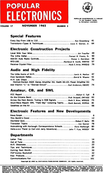 November 1962 Popular Electronics Table of Contents - RF Cafe 1962 Popular Electronics Table of Contents - RF Cafe