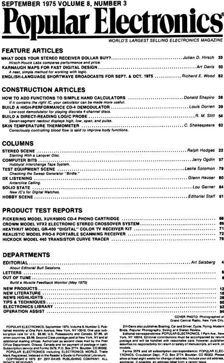 September 1975 Popular Electronics Table of Contents - RF Cafe