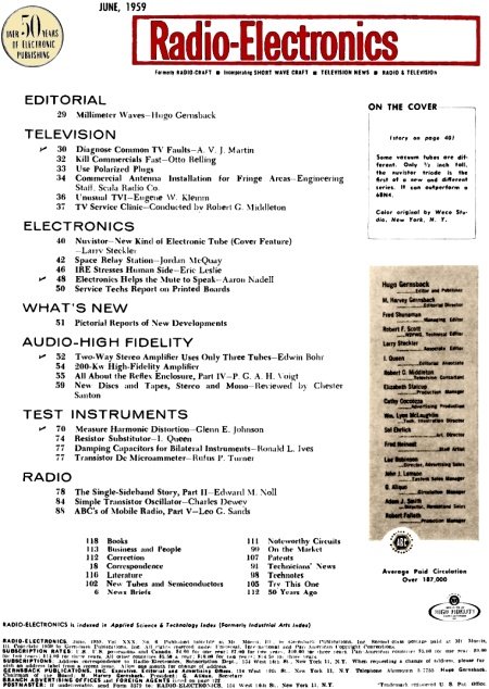 June 1959 Radio-Electronics Table of Contents - RF Cafe