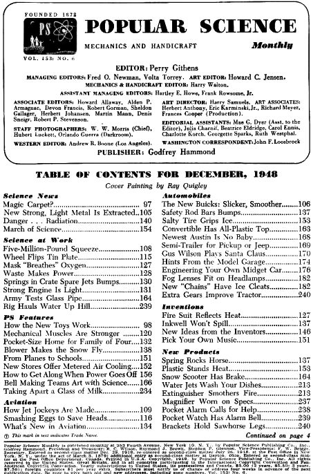 Popular Science December 1948 Table of Contents - RF Cafe