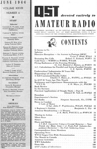June 1944 QST Table of Contents - RF Cafe