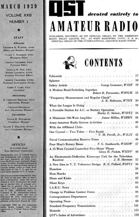 March 1939 QST Table of Contents - RF Cafe