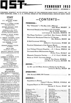 February 1953 QST Table of Contents - RF Cafe