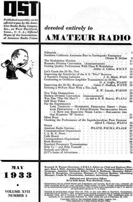 May 1933 QST Table of Contents - RF Cafe