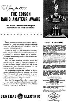 1953 Edison Radio Amateur Award, September 1953 QST - RF Cafe