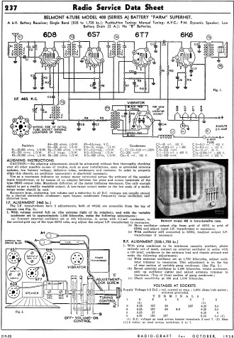 Belmont 4-Tube Model 408 (Series A) Battery 'Farm' Superhet Radio Service Data Sheet -RF Cafe