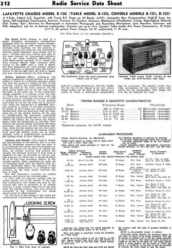 Lafayette Table Model B-103 Radio Service Data Sheet