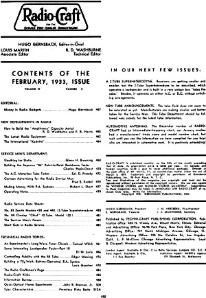 February 1933 Radio-Craft Table of Contents - RF Cafe
