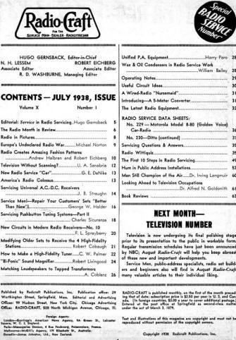 July 1938 Radio Craft Table of Contents - RF Cafe