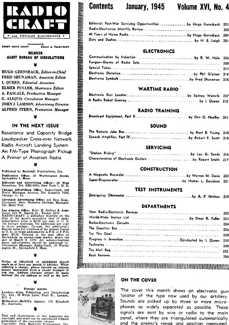 January 1945 Radio Craft Table of Contents - RF Cafe