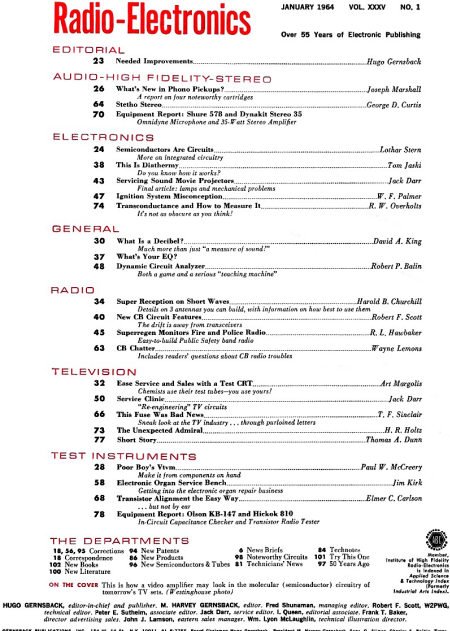 January 1964 Radio-Electronics Table of Contents - RF Cafe