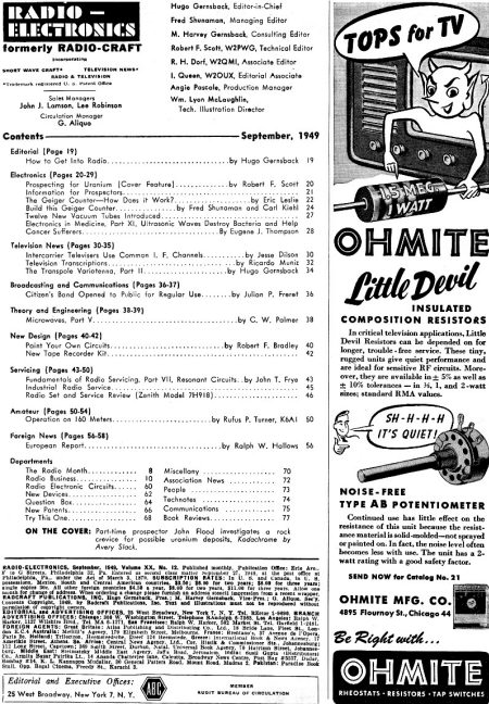 September 1949  Radio-Electronics Table of Contents - RF Cafe