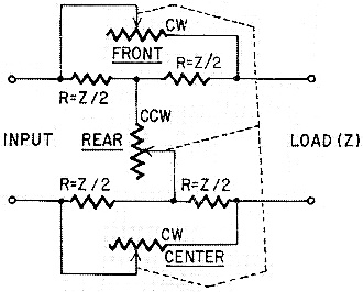 Variable bridge-H attenuator has three variable and four fixed resistors - RF Cafe