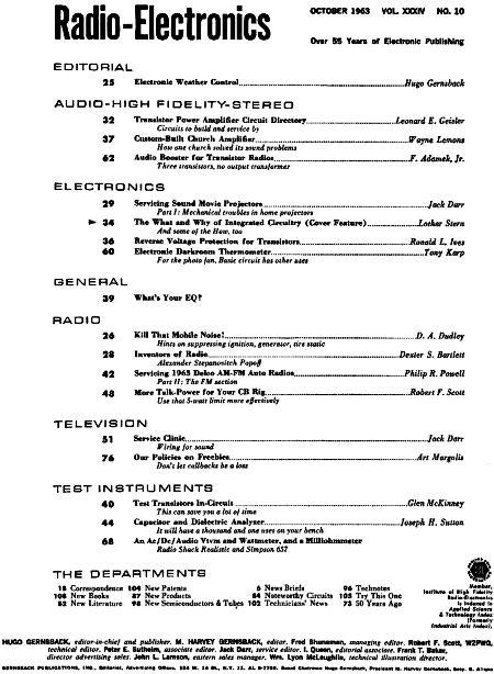 October 1963 Radio-Electronics Table of Contents - RF Cafe
