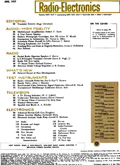 June 1957 Radio-Electronics Table of Contents - RF Cafe