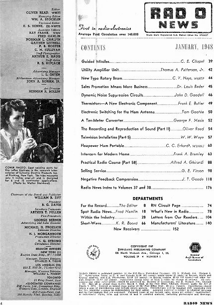 January 1948 Radio News Table of Contents - RF Cafe