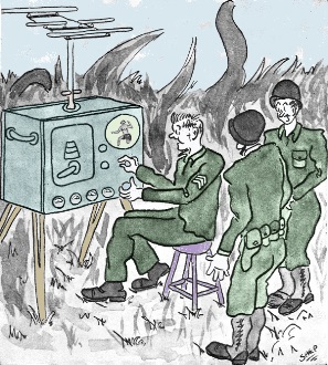 Electronics themed comic Army radio - RF Cafe