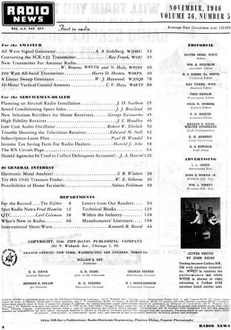 November 1947 Radio News Table of Contents - RF Cafe