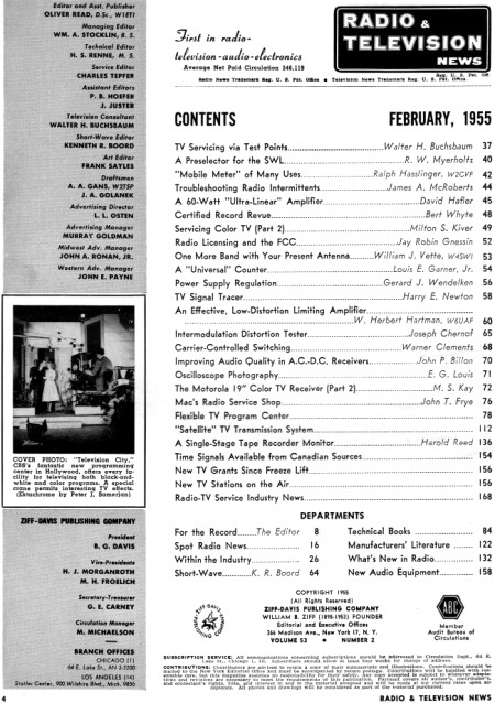 February 1955 Radio & Television News Table of Contents - RF Cafe