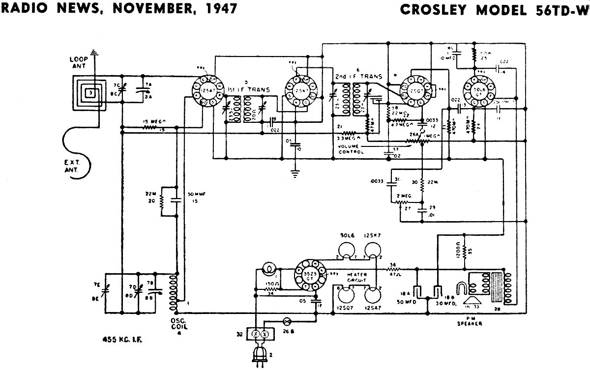 Crosley Model 56TD-W Schematic & Parts List, November 1947 ... 1972 chevy truck wiring diagram pdf 