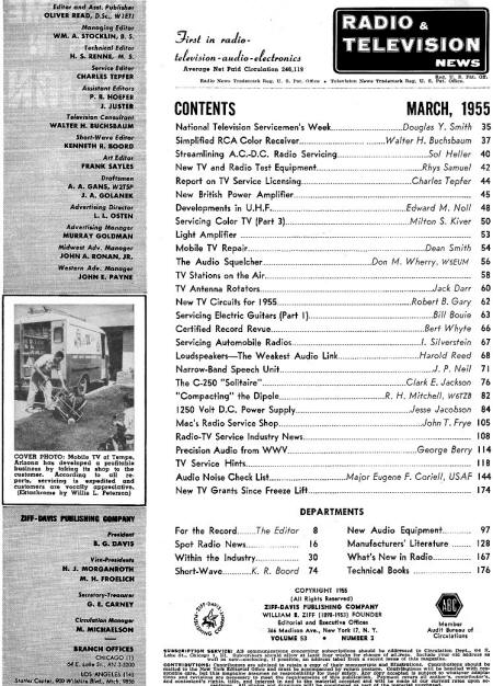 March 1955 Radio & Television News Table of Contents - RF Cafe