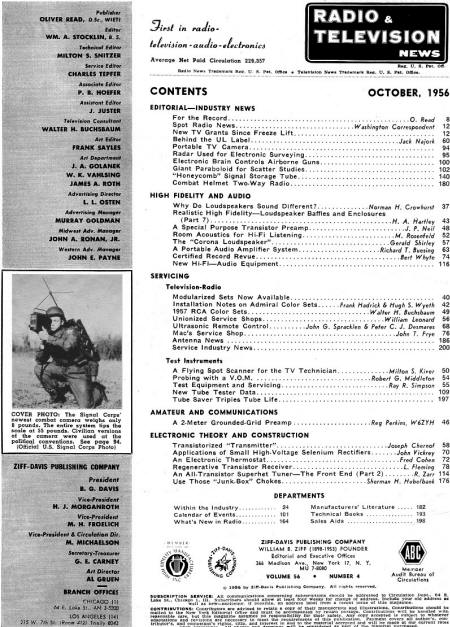 October 1956 Radio & Television News Table of Contents - RF Cafe